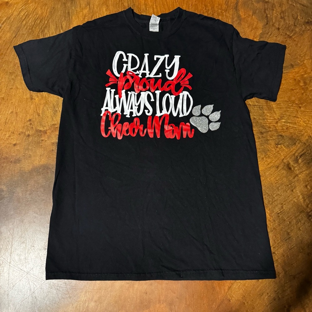 Gildan Black Crazy Proud Cheer Mom T-Shirt